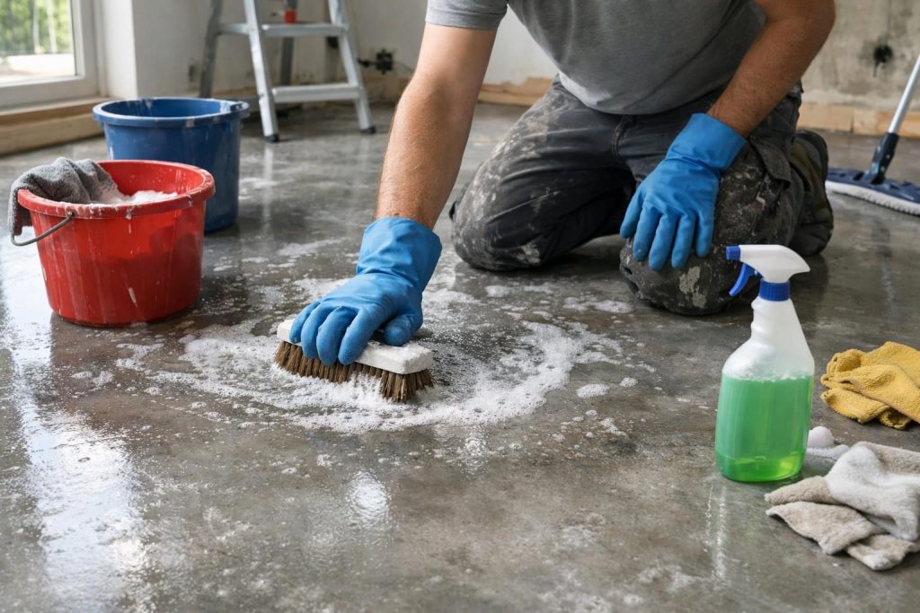 découvrez comment dégraisser efficacement un sol en béton ciré après des travaux pour retrouver un revêtement propre et prêt à l'usage.