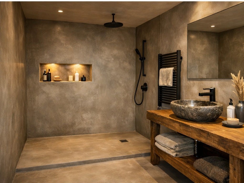 Salle de bain walk-in en béton ciré à Aubagne