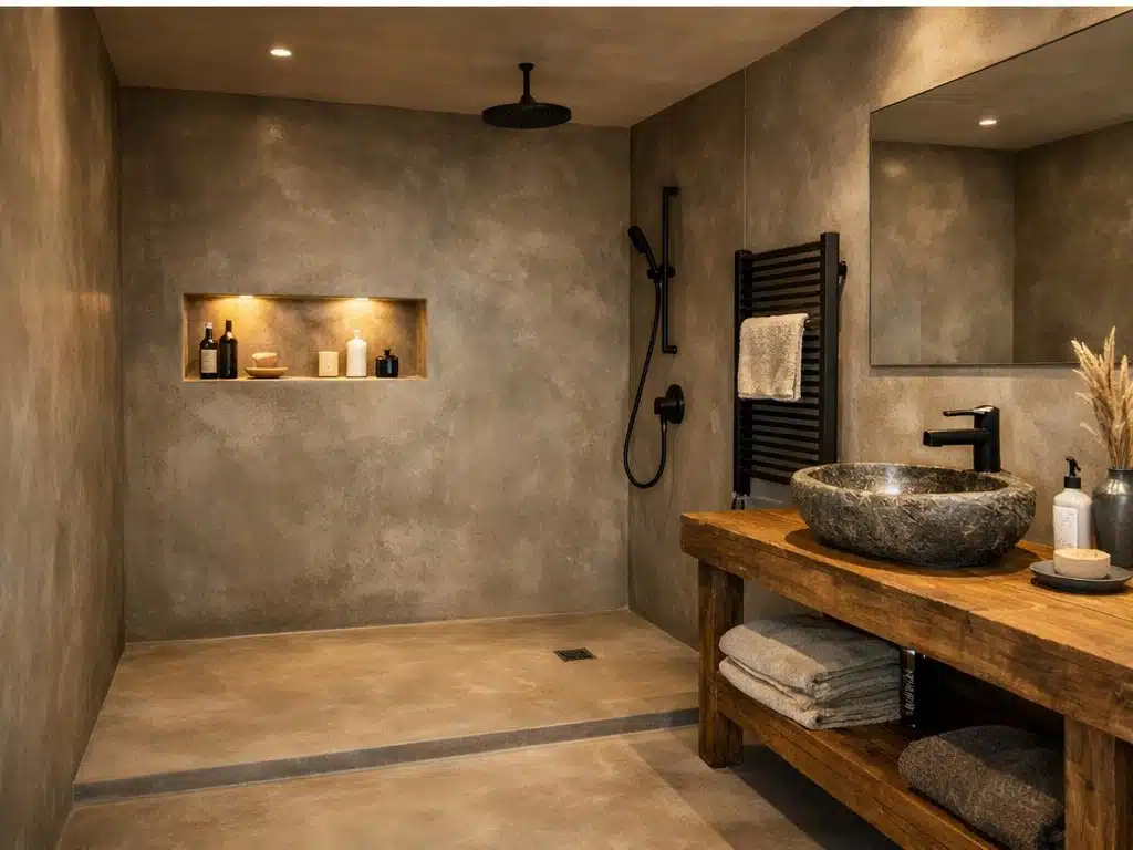 Salle de bain walk-in en béton ciré à Aubagne