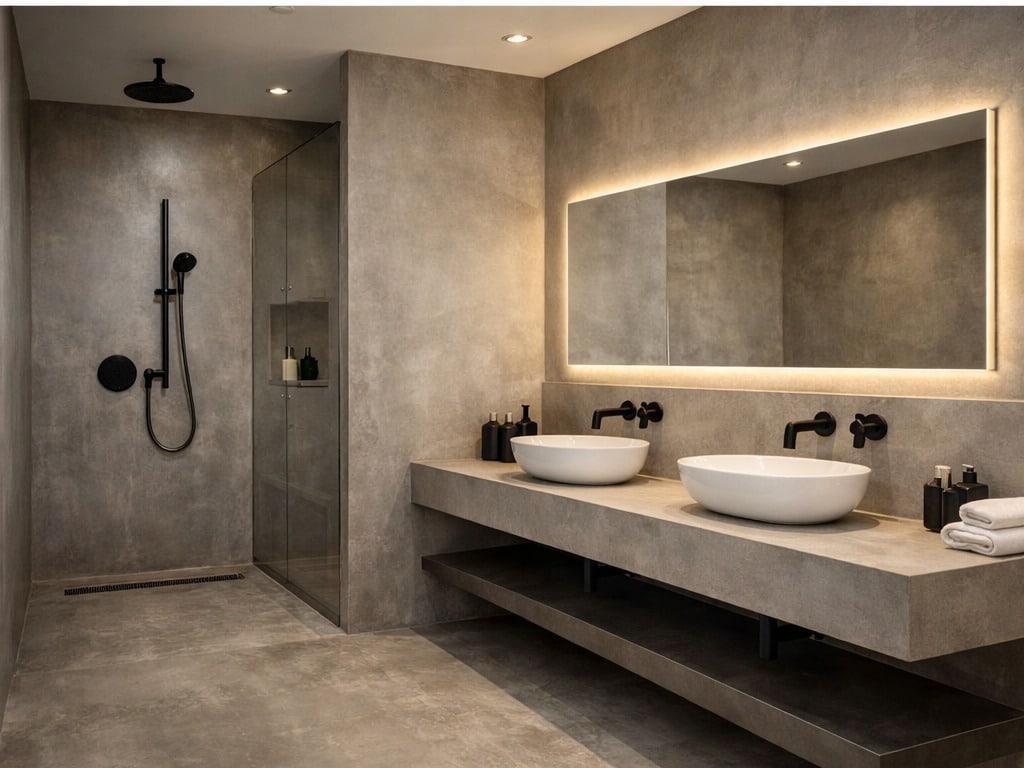 Douche italienne en béton ciré dans une salle de bain à Aix-en-Provence — BTONBYSANDRA