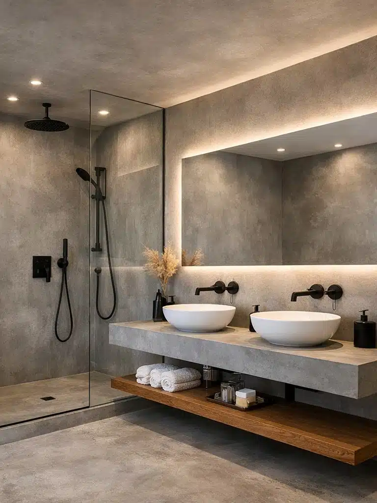 Douche italienne en béton ciré dans une salle de bain à Marseille — BTONBYSANDRA