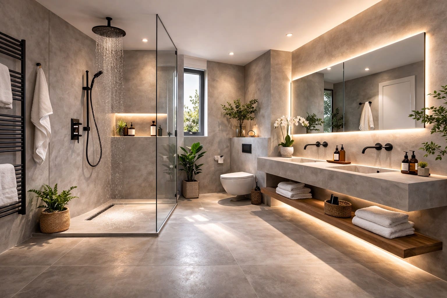 Douche italienne en béton ciré dans une salle de bain à Toulon — BTONBYSANDRA