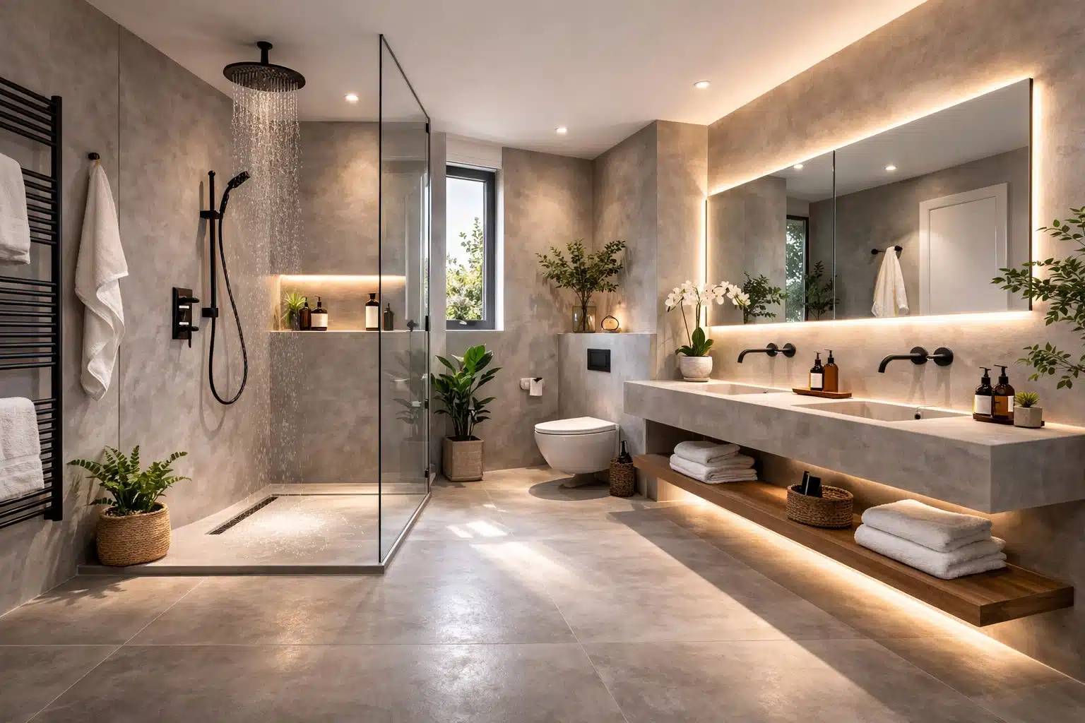 Douche italienne en béton ciré dans une salle de bain à Toulon — BTONBYSANDRA