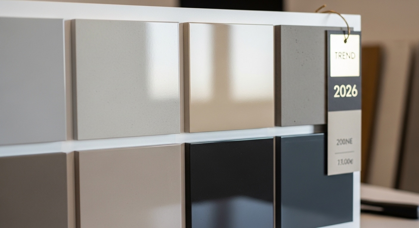 Échantillons de béton ciré présentés en plaques de différentes couleurs