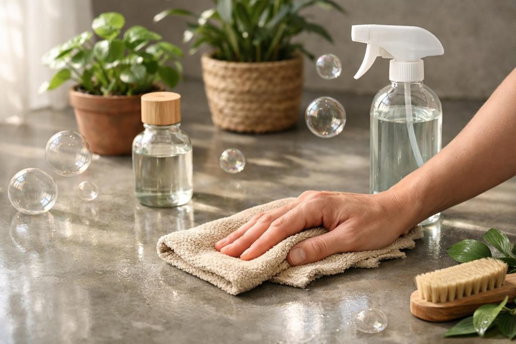 découvrez nos conseils et produits de nettoyage écologiques, spécialement conçus pour préserver la beauté du béton ciré tout en respectant l'environnement.